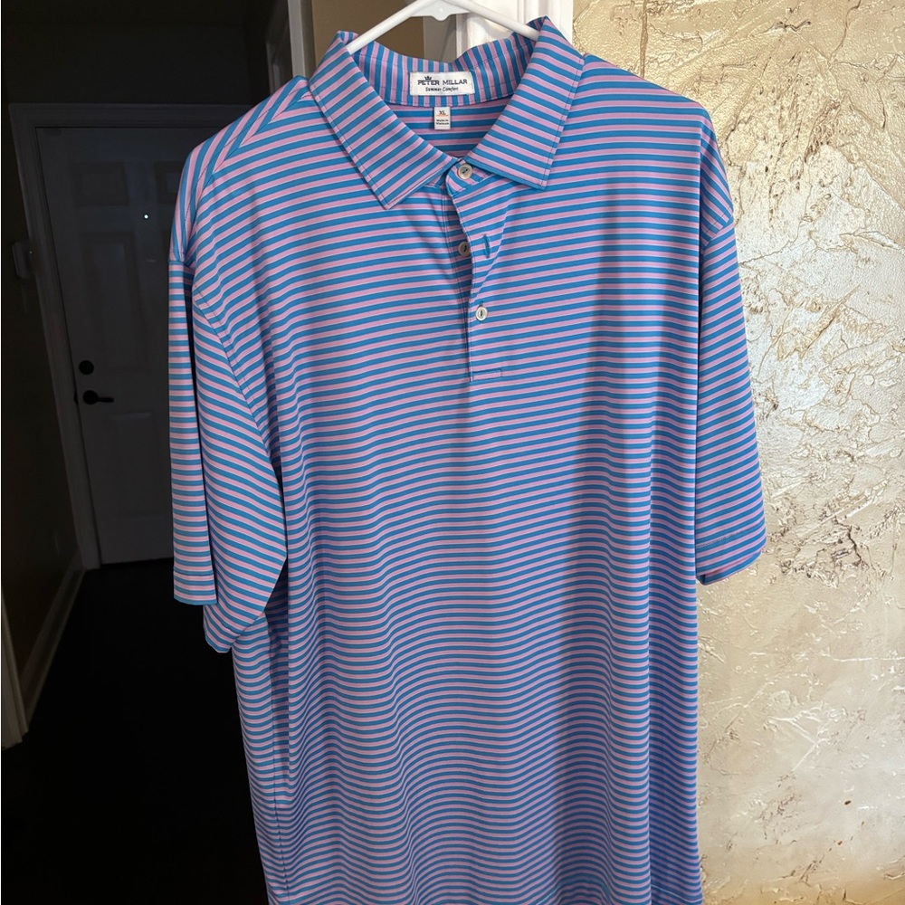 Peter Millar Summer Comfort Striped Polo- XL- Pink and Blur